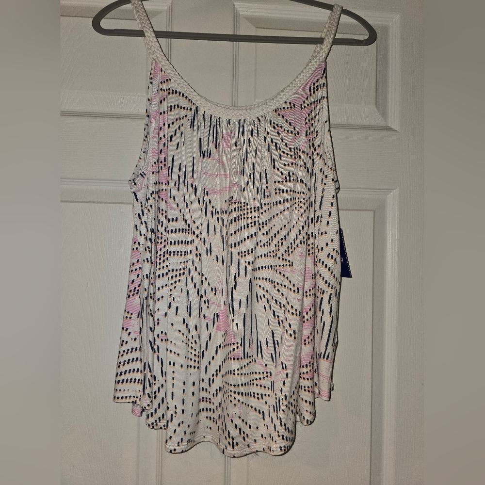 Apt. 9 White and Pink Asymmetrical Tank Top
